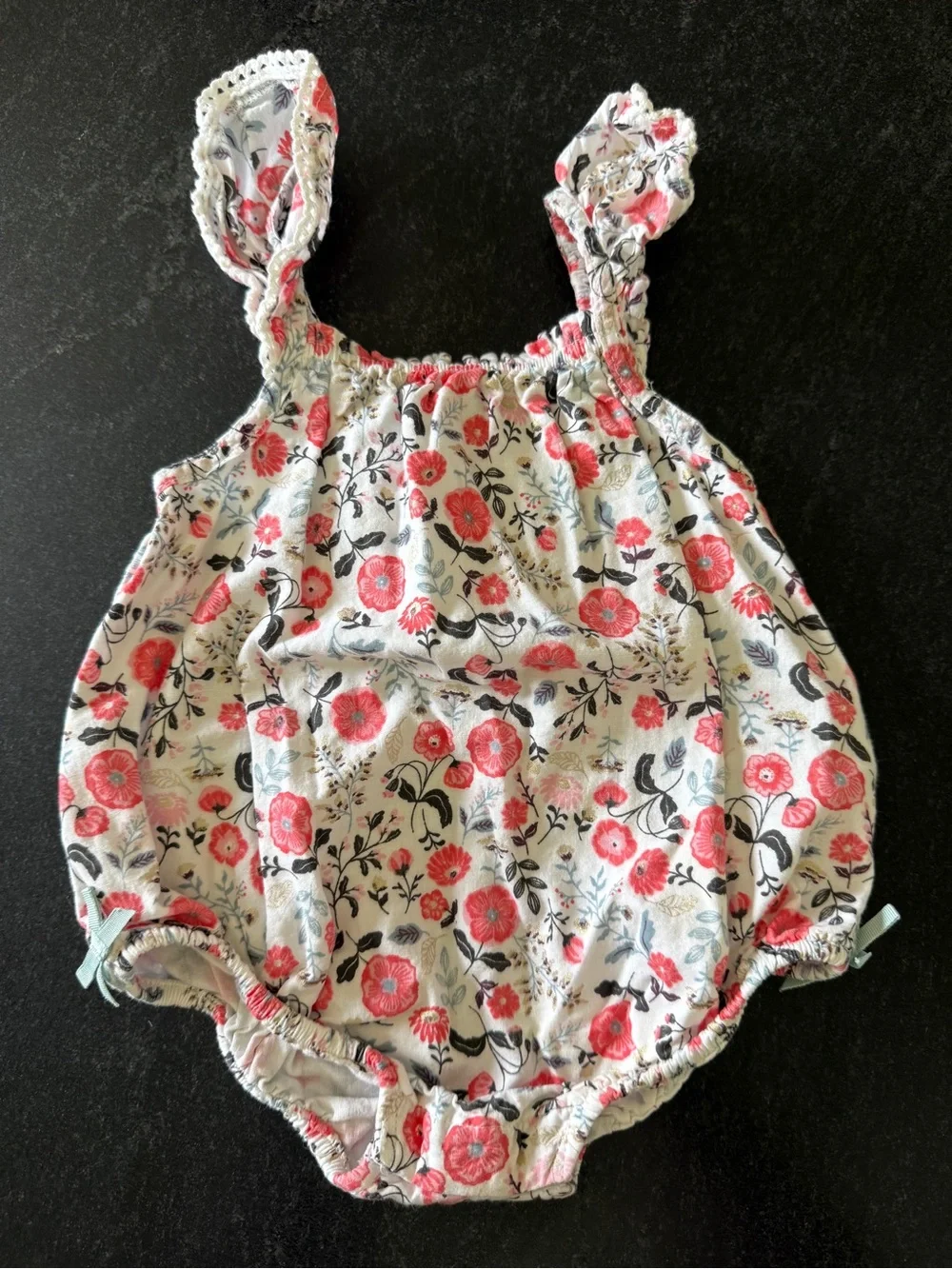 Baby Floral Bubble Romper - White with Pink Flowers